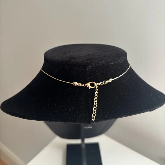 Gold Chain Necklace with Green Bead Accents and Daisy Pendant - Picture 5 of 5